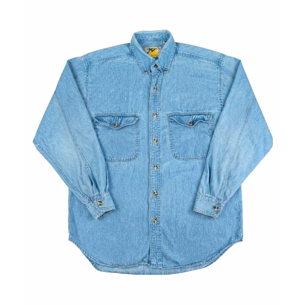 Creative Edge Mens S Blue Denim Cotton Long Sleeve Button Down Shirt Pockets